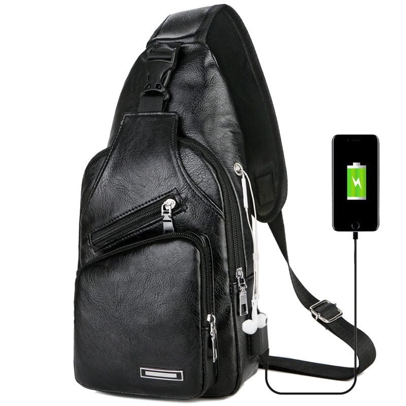 Showlu Fashion Store 0 Black USB Charging Chest Bag With Headset Hole Mens Multifunction Single Strap Anti Theft Chest Bag With Adjustable Shoulder Strap