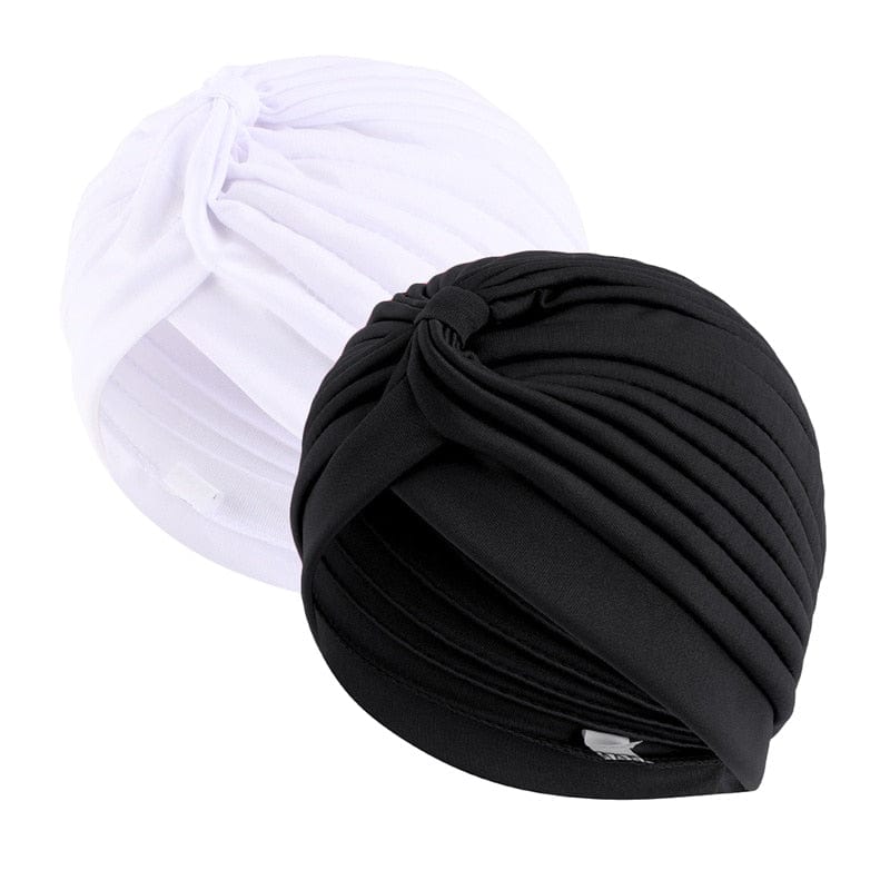 Showlu Fashion Store 0 Black white New 2pcs/lot Muslim Women Stretchy Turban Cap Hair Loss Chemo Head Wraps Islamic inner Hat Bennie Twisted India's Hat for Girl