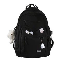 Showlu Fashion Store 0 Black With bear doll Fashion Big Student Backpack NEW Badge Rucksack Girls School Bag High Capacity Women Backpack Female Cute Leisure Travel Mochila