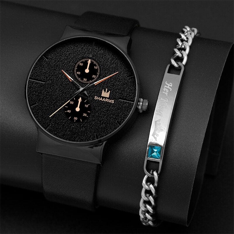 Showlu Fashion Store 0 Blue 2pcs Set Fashion Mens Sports Watches Man Business Quartz Wristwatch Luxury Men Casual Clock Watch Relogio Masculino