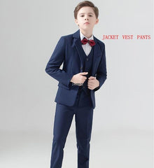 Showlu Fashion Store 0 Blue Coat Vest Pants / 2T Kids Navy Blue Wedding Suit For Boys Birthday Photography Dress Child Red Blazer School Performance Party Prom Clothing Set