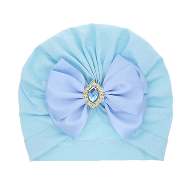 Showlu Fashion Store 0 blue Cute Shining Rhinestone Bowknot Infant Indian Hat Soft Skin-friendly Cotton Baby Girl Caps Turban Fashion Handmade Bows Headwear