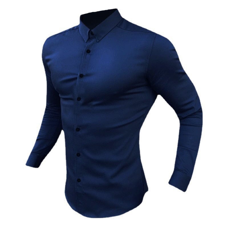 Showlu Fashion Store 0 Blue / M Autumn Fashion Long Sleeve Shirt Men Super Slim Fit Male Casual Social Business Dress Shirt Brand Men Fitness Sports Clothing