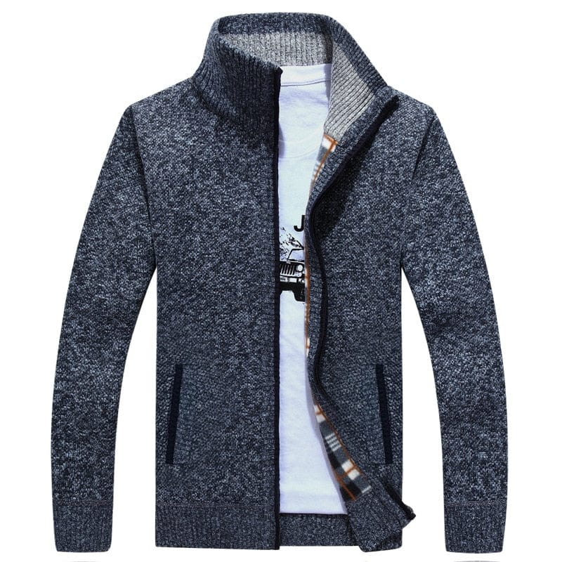 Showlu Fashion Store 0 Blue / M Autumn Winter Men's Sweater Coat Faux Fur Wool Sweater Jackets Men Zipper Knitted Thick Coat Warm Casual Knitwear Cardigan