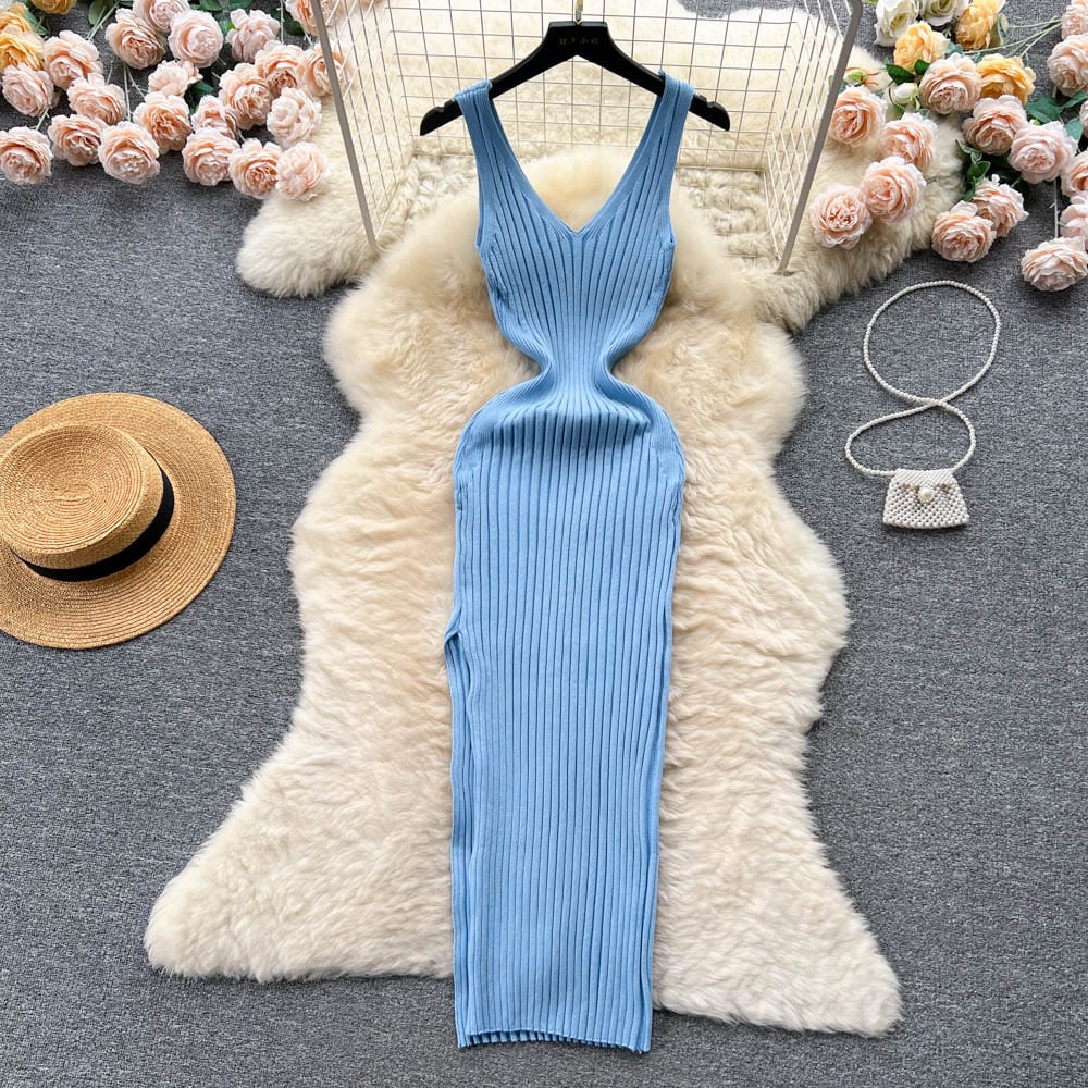 Showlu Fashion Store 0 Blue / One Size Sleek Knitted Bodycon Summer Dress