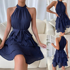 Showlu Fashion Store 0 Blue / S Charming Halter Neck Ruffle Dress