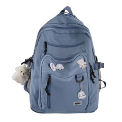 Showlu Fashion Store 0 Blue With bear doll Fashion Big Student Backpack NEW Badge Rucksack Girls School Bag High Capacity Women Backpack Female Cute Leisure Travel Mochila