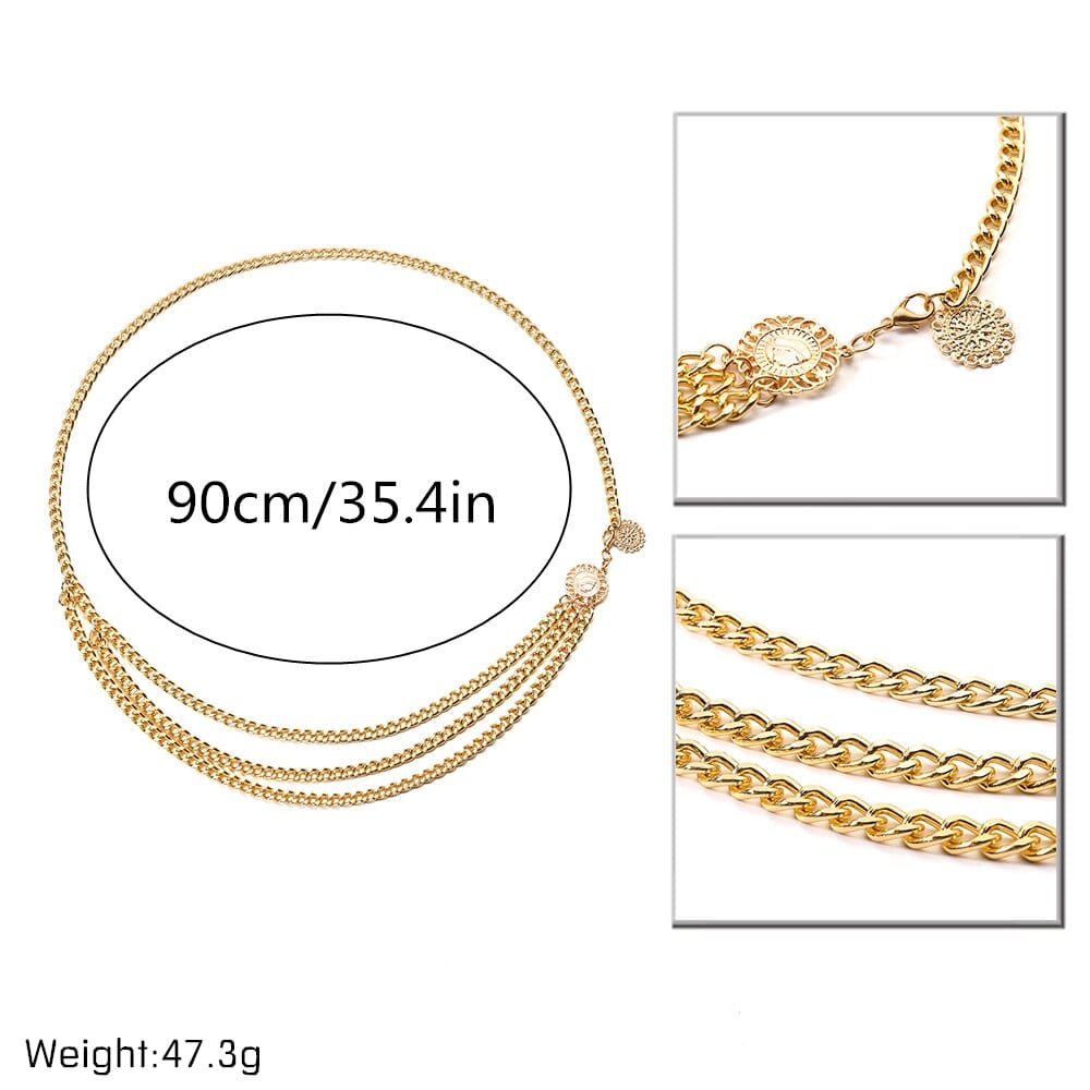 Showlu Fashion Store 0 Boho Sexy Sunflower Queen Head Coin Tassel Pendant Waist Belly Belt Chain Women Summer Bikini Rave Body Jewelry Y2K Accessories