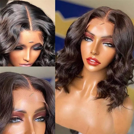 Showlu Fashion Store 0 Brazilian Body Wave Short Bob Wig 4x4 Closure Wig Transparent 13x4 Lace Front Human Hair Wigs for Women Pre Plucked Virgin Remy