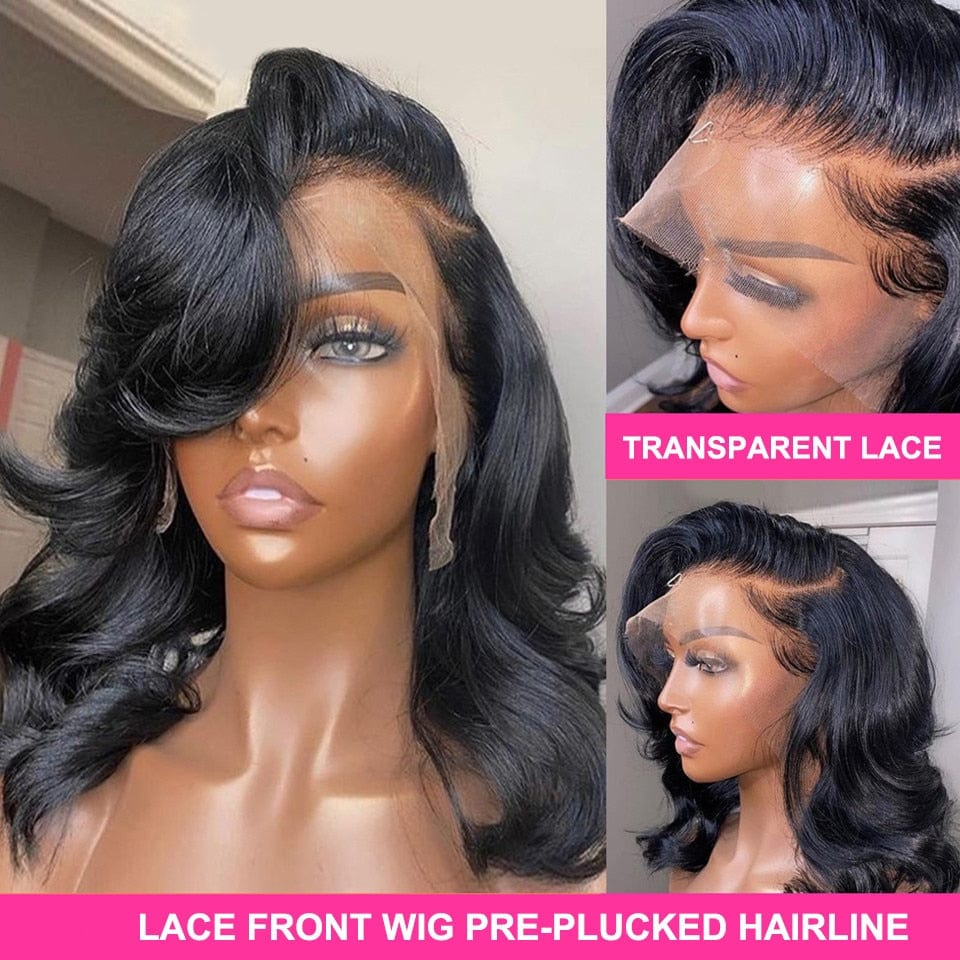 Showlu Fashion Store 0 Brazilian Body Wave Short Bob Wig 4x4 Closure Wig Transparent 13x4 Lace Front Human Hair Wigs for Women Pre Plucked Virgin Remy