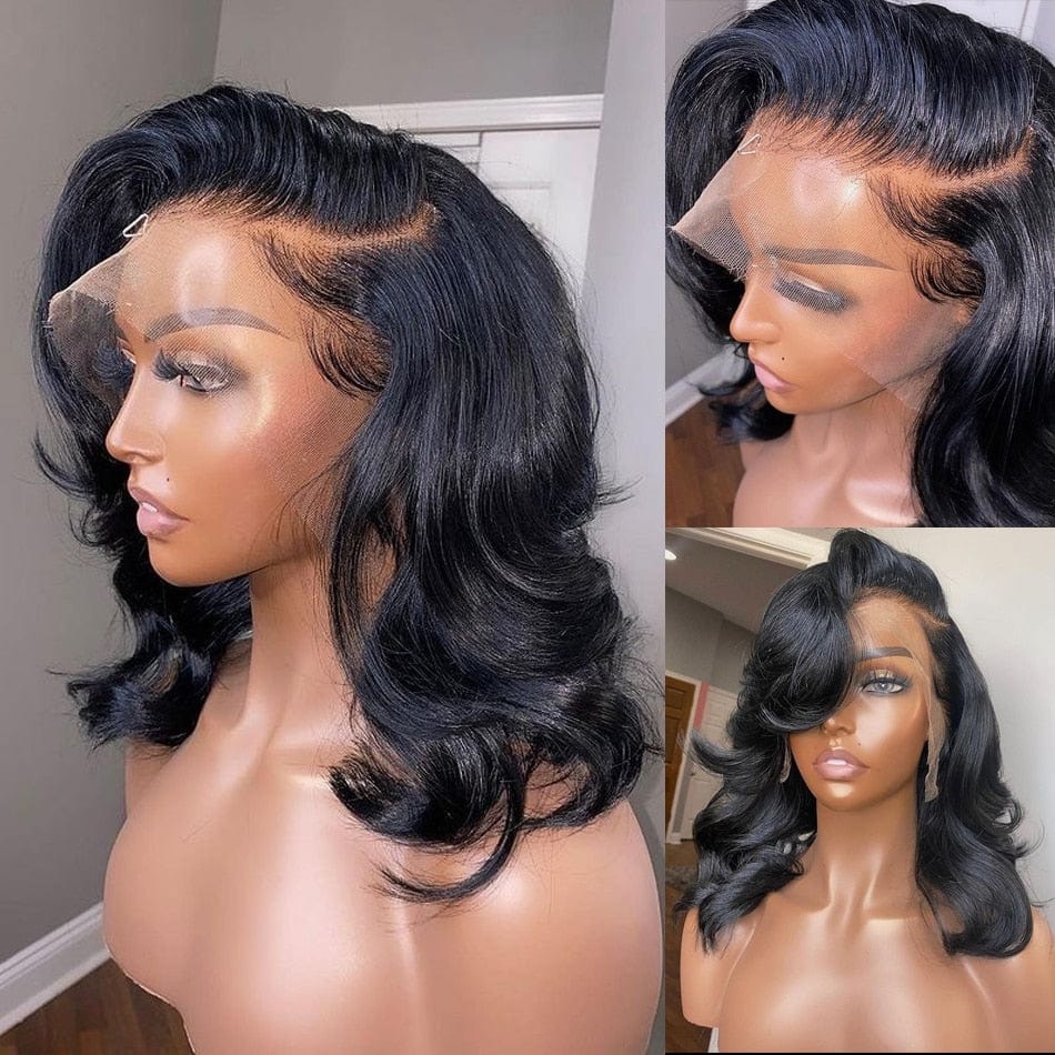 Showlu Fashion Store 0 Brazilian Body Wave Short Bob Wig 4x4 Closure Wig Transparent 13x4 Lace Front Human Hair Wigs for Women Pre Plucked Virgin Remy