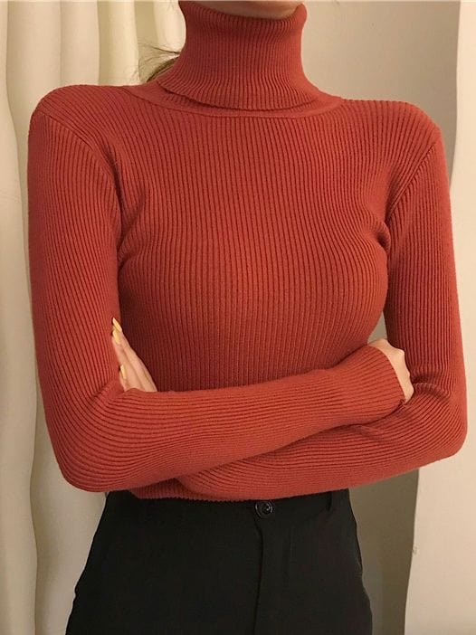 Showlu Fashion Store 0 BRICK RED / One Size Heliar Women Fall Turtleneck Sweater Knitted Soft Pullovers Cashmere Jumpers Basic Soft Sweaters For Women 2023 Autumn Winter