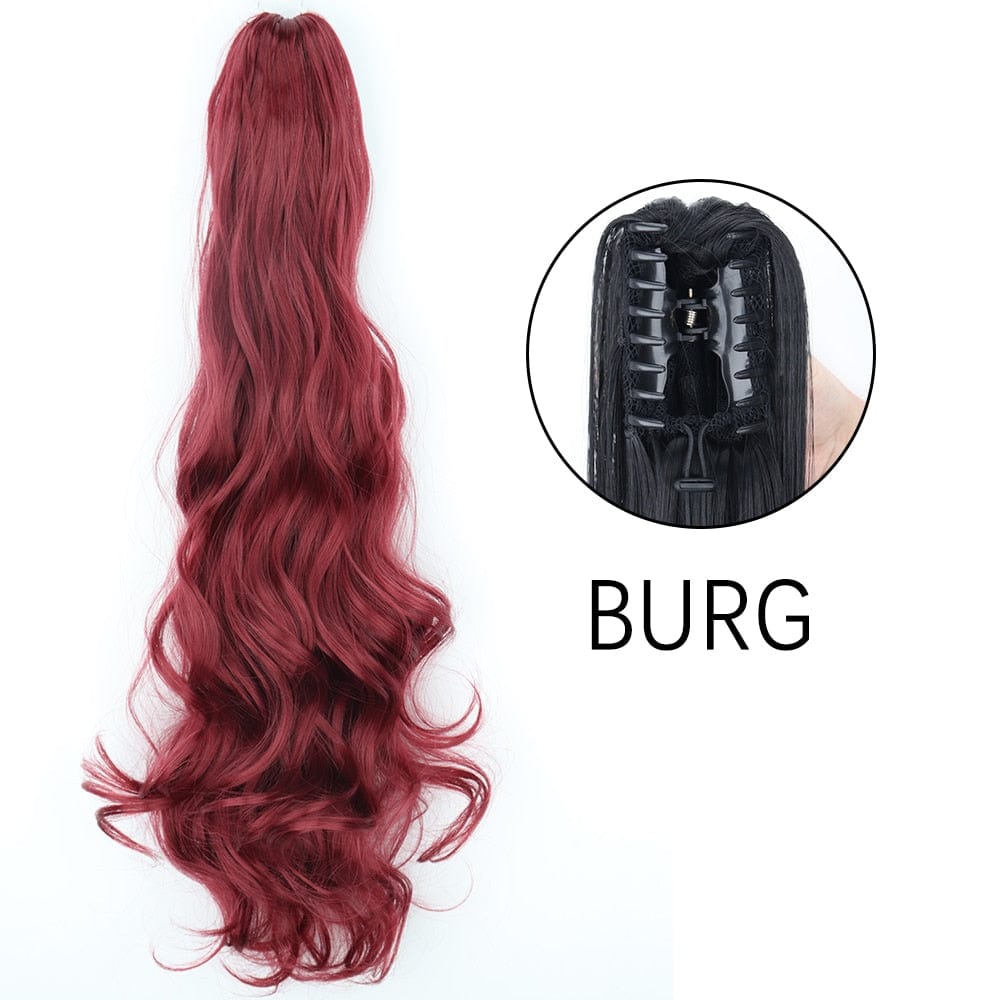 Showlu Fashion Store 0 BURG 1 / 24inches-60cm / China Synthetic Long Straight Claw Clip On Ponytail Hair Extensions 24Inch Heat Resistant Pony Tail Hair piece For Women Daily Party