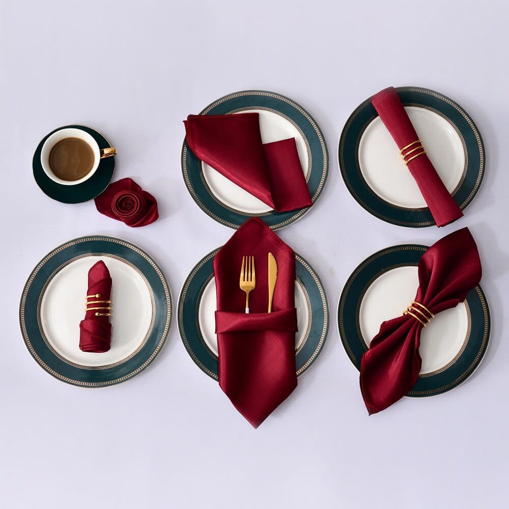 Showlu Fashion Store 0 burgundy 12pcs 50cm*50cm Satin Table Napkin Table Dinner Napkins Handkerchief Cloth Diner Banquet Wedding Party Home Decorations 20inch