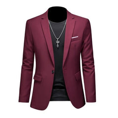 Showlu Fashion Store 0 Burgundy / Asia L(168cm-57kg) High Quality Business Slim Fit Single Buttons Suits Jacket Men Slim Fit Casual Fashion Wedding Groom Tuxedo Blazer Coats 6XL-M