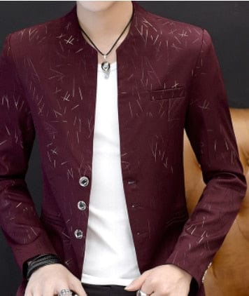 Showlu Fashion Store 0 Burgundy / M HOO 2023 Men 's casual collar collar blazers youth handsome trend Slim print blazers   5XL   6XL