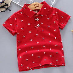 Showlu Fashion Store 0 C / 12M / China New Baby Kids Boys Fashion Breathable Print Short Sleeve Lapel Collar Cotton Shirt