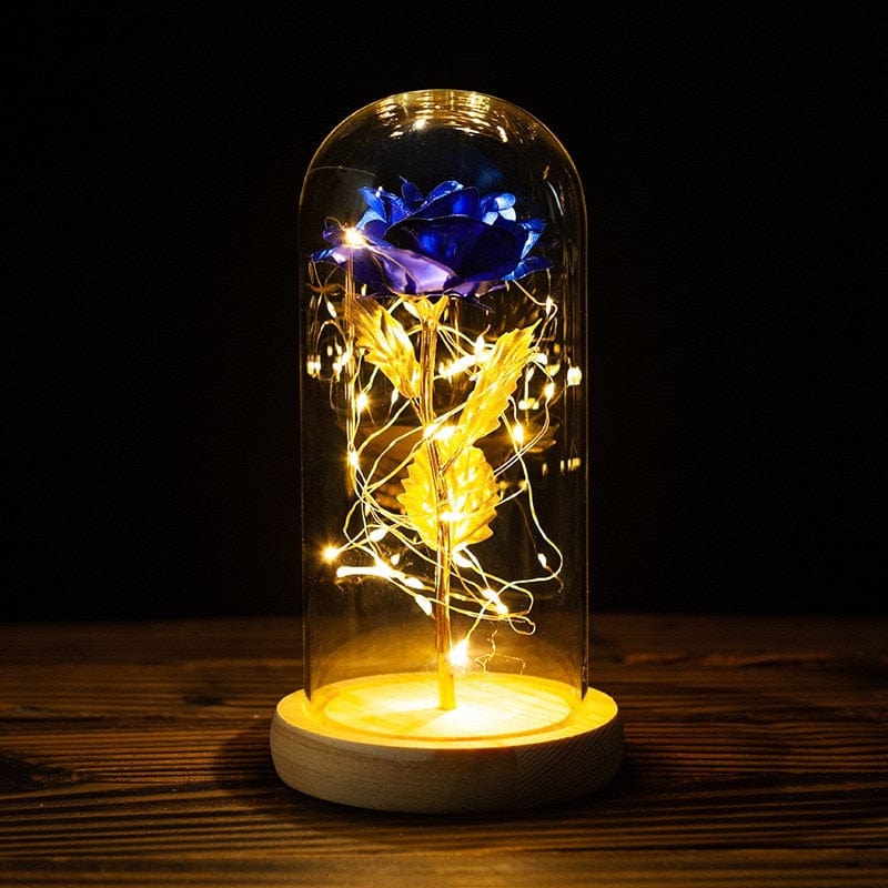 Showlu Fashion Store 0 C-2 LED Enchanted Galaxy Rose Eternal 24K Gold Foil Flower with String Lights In Dome for Home Decor Christmas Valentine&#39;s Day Gift