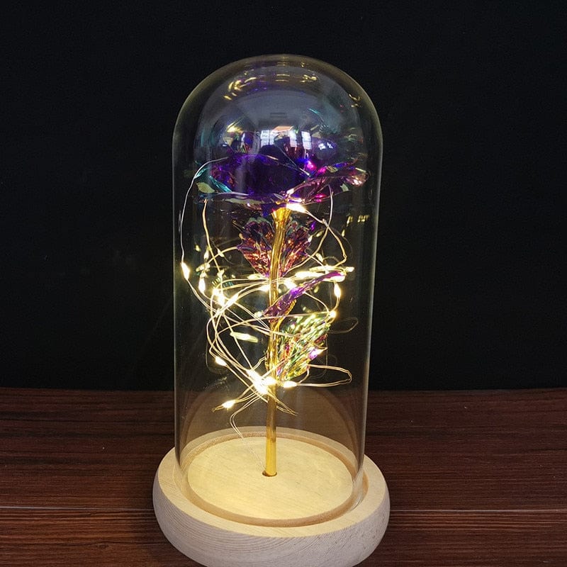 Showlu Fashion Store 0 C-4 LED Enchanted Galaxy Rose Eternal 24K Gold Foil Flower with String Lights In Dome for Home Decor Christmas Valentine&#39;s Day Gift