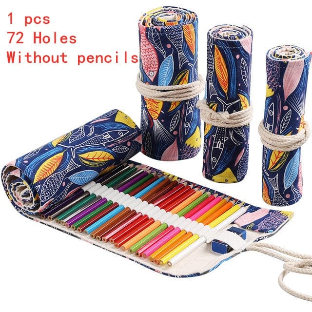 Showlu Fashion Store 0 C-72 Holes 12/24/36/48/72 Hole Colorful Cloth Pencil Case Stationery Cosmetic Pencil Storage Bag Pencil roll School Supplies 050045