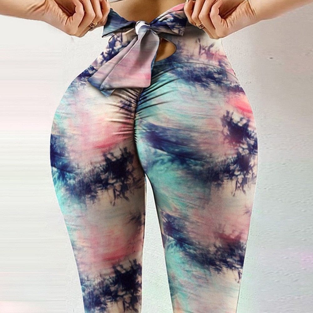 Showlu Fashion Store 0 C / S Peach Hip Lifting Sports Fitness Bow Yoga Leggings Internet Celebrity European and American Fashion Women Casual Leggings