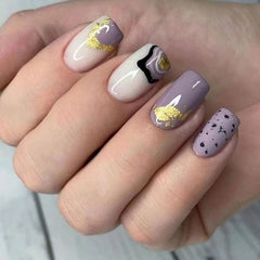 Showlu Fashion Store 0 C5 24Pcs Short Square False Nails with Jelly Adhesive Glitter Gradient Design Detachable Fake Fingernails Full Cover Press on Nails