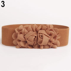 Showlu Fashion Store 0 Camel 2020 Women Girl Wide Stretch Elastic Waist Belt Solid Color Flower Waistband belts for women поясок для платья ремень женский