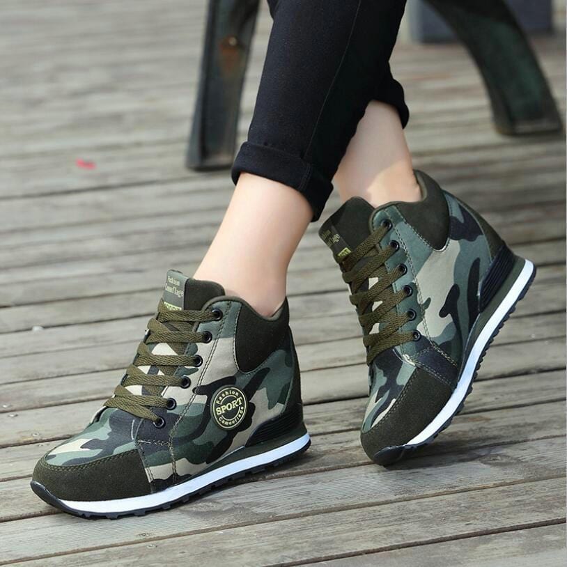 Showlu Fashion Store 0 Camouflage / 34 comemore 2021 Spring High Top Wedge Platform Sneakers Women Casual Shoes Hidden Heels Ladies Sneakers Camouflage Basket Femme 42