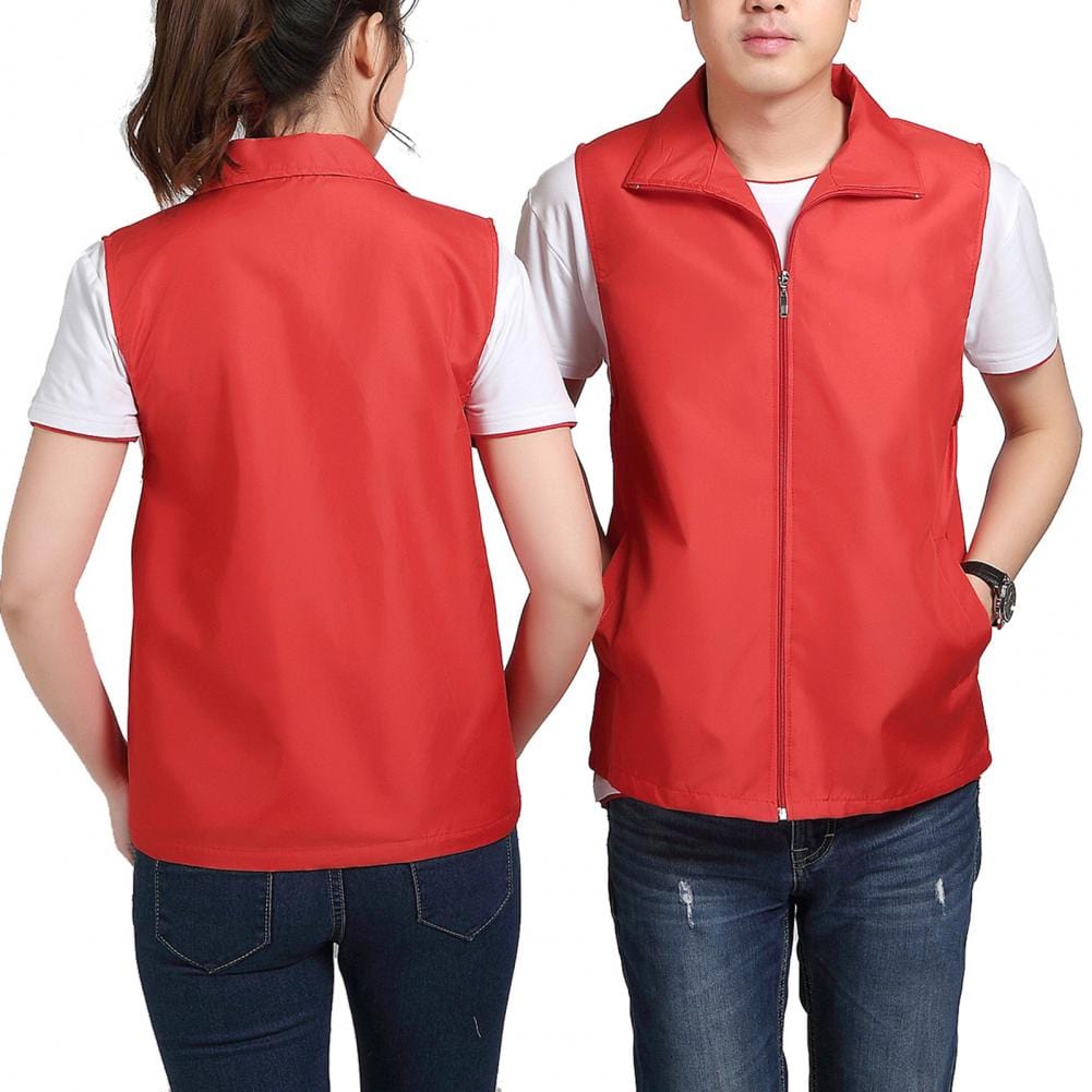 Showlu Fashion Store 0 Casual Waistcoat Lapel Sleeveless Zipper Pockets Vest Coat Mesh Lining Outdoor Vest Volunteer Bright Color Work Waistcoat