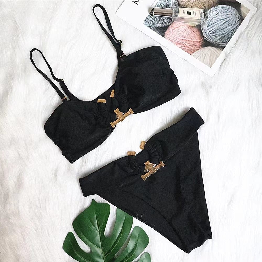 Showlu Fashion Store 0 Chic Black Rhinestone Bikini Set