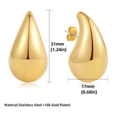 Showlu Fashion Store 0 Chic Exaggerate Big Waterdrop Drop Earrings for Women Dupes Chunky Teardrop Stainless Steel Gold Plated Statement Ear Jewelry