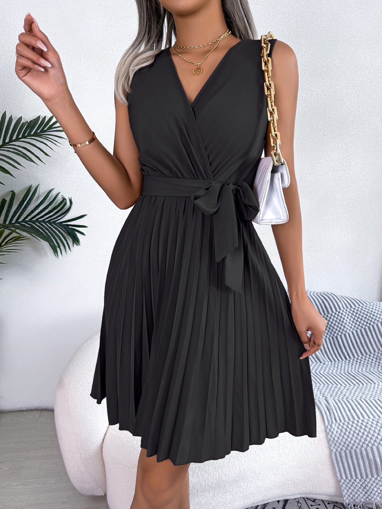 Showlu Fashion Store 0 Chic Summer Pleated V-Neck Dress