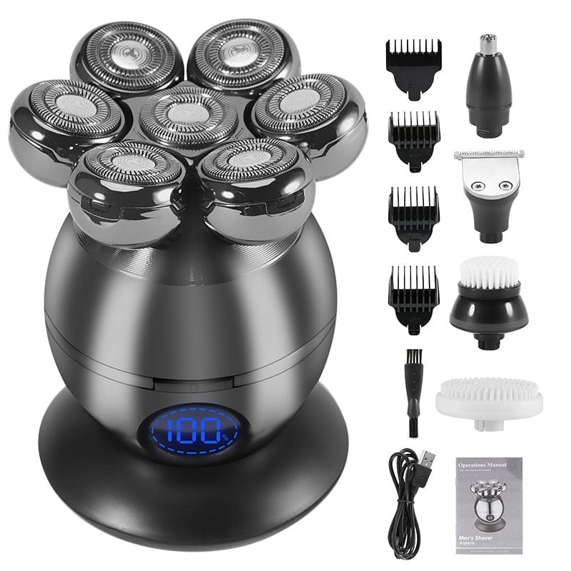 Showlu Fashion Store 0 China / 5-in-1 5 in 1 Electric Head Shaver for Bald Men 7D Floating Cutter Beard Trimmer Clipper IP68 Waterproof Shaving USB Wireless Charging