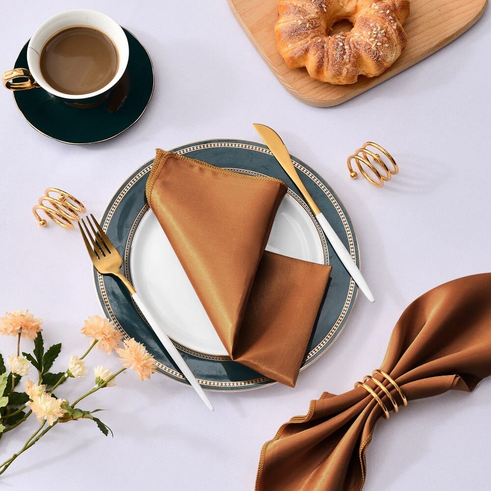 Showlu Fashion Store 0 Chocolate 50 Pcs Satin Table Napkins 12x12inches Square Dinner Napkins Washable Soft Table Napkins for Wedding Birthday Parties Decoration