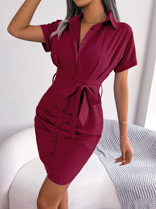 Showlu Fashion Store 0 Claret / S Chic Summer Pleated Pencil Dress