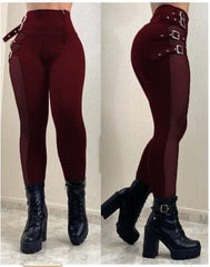 Showlu Fashion Store 0 Claret / S Women Fashion Elegant Solid Color High Waist Button Pants Sexy Skinny Trousers for Ladies Casual Harajuku Pant with Zipper