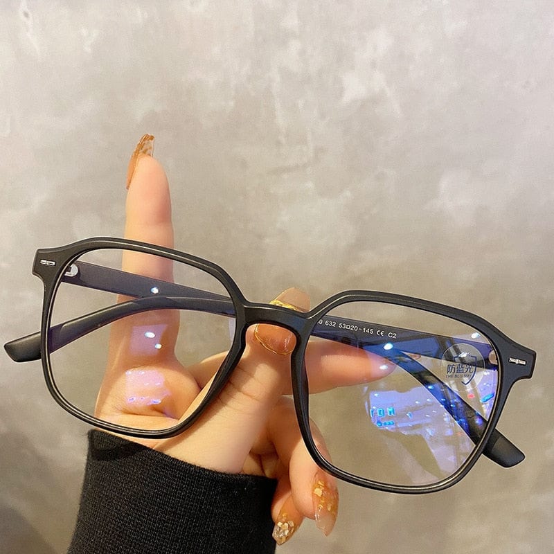 Showlu Fashion Store 0 CN / Matte Black Square polygon Frame Plain glasses blue membrane Glasses all can match Men Women Fashion glasses lenses Blocking Glasses Eyewear