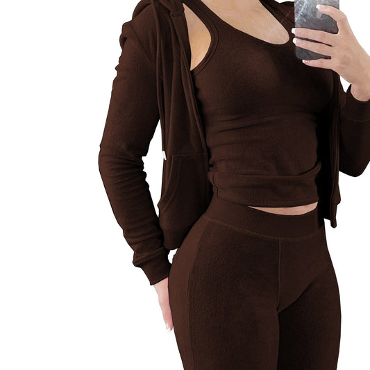 Showlu Fashion Store 0 coffee / S Luxurious Thick Fleece 3-Piece Sweatsuit