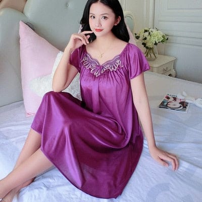 Showlu Fashion Store 0 color 03 / M XXXXL Ladies Women Satin Sexy Lingerie Lace Fancy Nightshirts Elegant Chemise Sleepwear Night Baby Doll Underwear Sleepwear