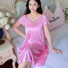 Showlu Fashion Store 0 color 04 / M XXXXL Ladies Women Satin Sexy Lingerie Lace Fancy Nightshirts Elegant Chemise Sleepwear Night Baby Doll Underwear Sleepwear