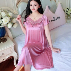 Showlu Fashion Store 0 color 05 / M XXXXL Ladies Women Satin Sexy Lingerie Lace Fancy Nightshirts Elegant Chemise Sleepwear Night Baby Doll Underwear Sleepwear