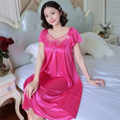 Showlu Fashion Store 0 color 14 / M XXXXL Ladies Women Satin Sexy Lingerie Lace Fancy Nightshirts Elegant Chemise Sleepwear Night Baby Doll Underwear Sleepwear