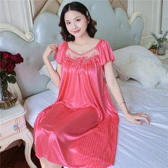 Showlu Fashion Store 0 color 17 / M XXXXL Ladies Women Satin Sexy Lingerie Lace Fancy Nightshirts Elegant Chemise Sleepwear Night Baby Doll Underwear Sleepwear