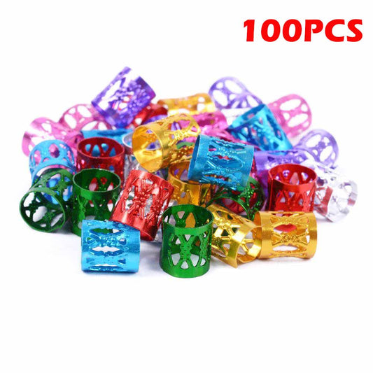 Showlu Fashion Store 0 Colorful-100Pcs 200pcs Gold and Silver Dreadlock Hair Rings Adjustable Cuff Clip Hair Braids Dirty Braids Beads Hairpin Jewelry Hair Accessories