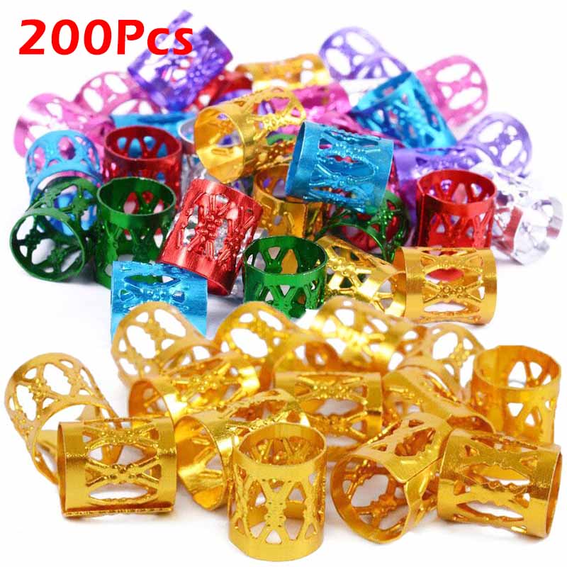 Showlu Fashion Store 0 Colorful Gold-200Pcs 200pcs Gold and Silver Dreadlock Hair Rings Adjustable Cuff Clip Hair Braids Dirty Braids Beads Hairpin Jewelry Hair Accessories