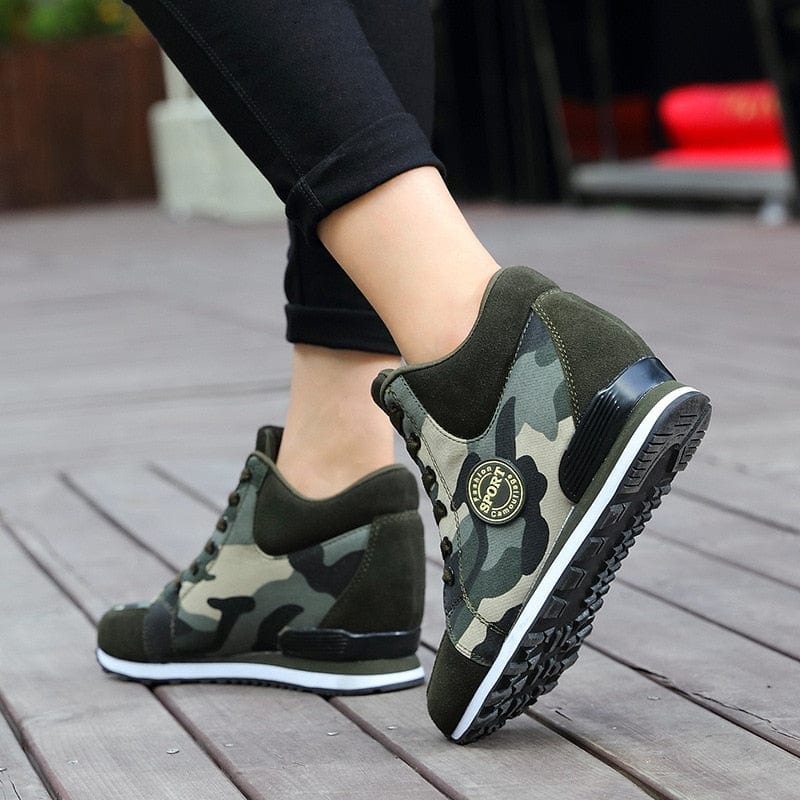 Showlu Fashion Store 0 comemore 2021 Spring High Top Wedge Platform Sneakers Women Casual Shoes Hidden Heels Ladies Sneakers Camouflage Basket Femme 42