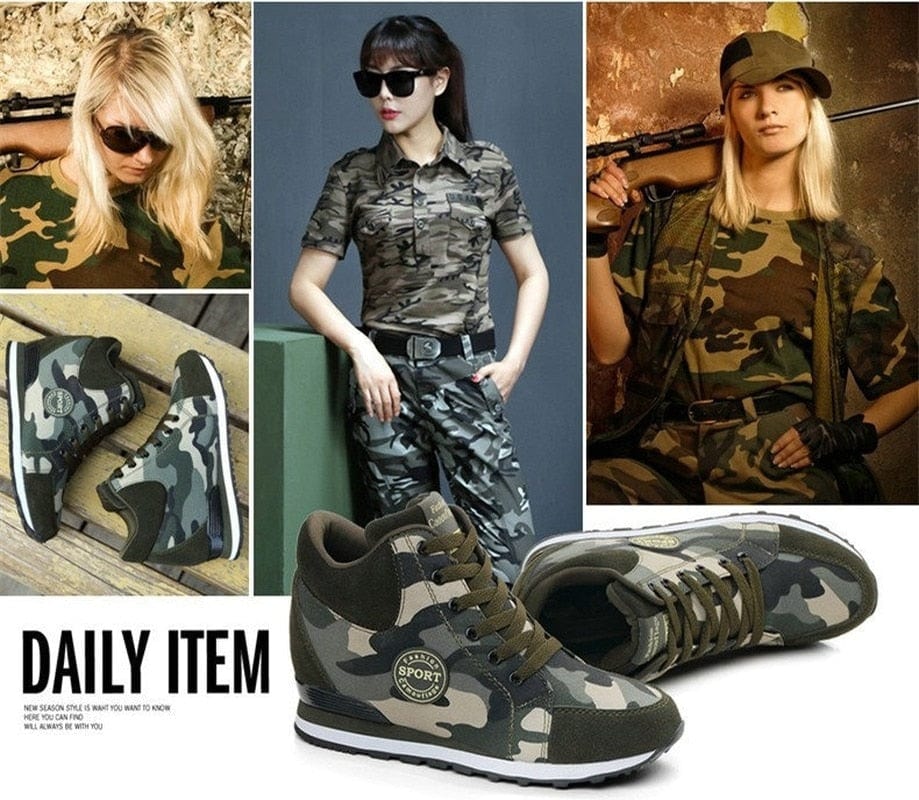 Showlu Fashion Store 0 comemore 2021 Spring High Top Wedge Platform Sneakers Women Casual Shoes Hidden Heels Ladies Sneakers Camouflage Basket Femme 42