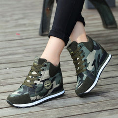 Showlu Fashion Store 0 comemore 2021 Spring High Top Wedge Platform Sneakers Women Casual Shoes Hidden Heels Ladies Sneakers Camouflage Basket Femme 42