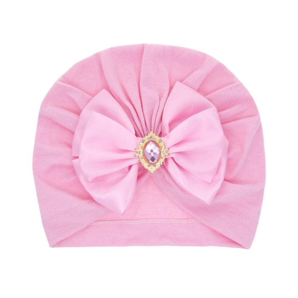 Showlu Fashion Store 0 Cute Shining Rhinestone Bowknot Infant Indian Hat Soft Skin-friendly Cotton Baby Girl Caps Turban Fashion Handmade Bows Headwear