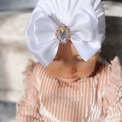 Showlu Fashion Store 0 Cute Shining Rhinestone Bowknot Infant Indian Hat Soft Skin-friendly Cotton Baby Girl Caps Turban Fashion Handmade Bows Headwear